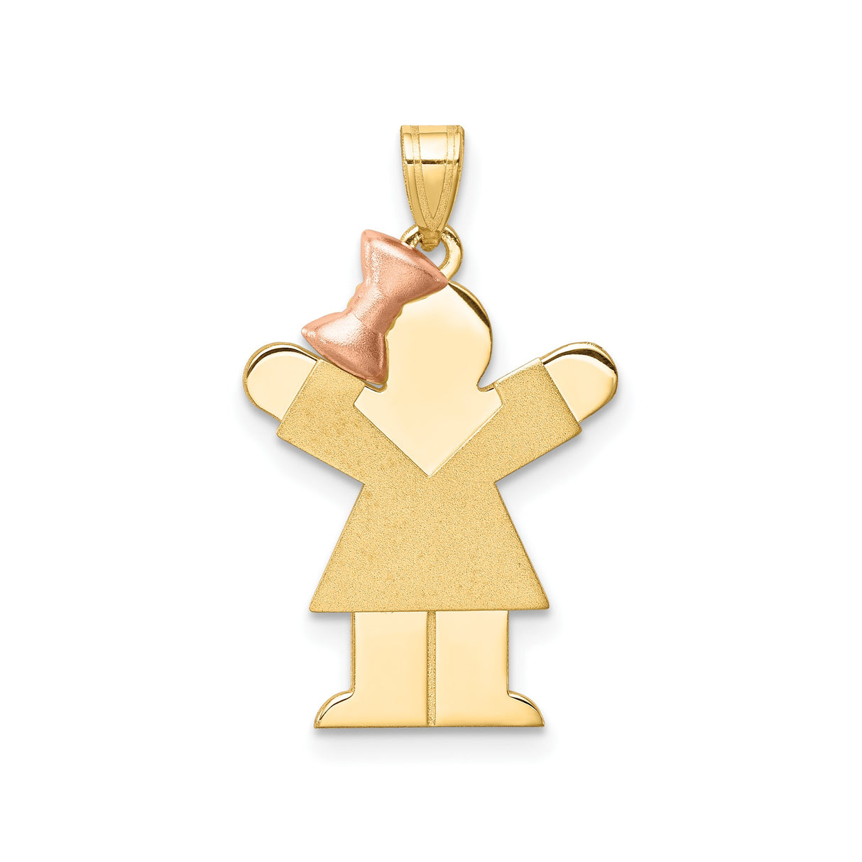 14k Two-Tone Gold Girl Silhouette Pendant with Rose Gold Bow, Family Keepsake Charm