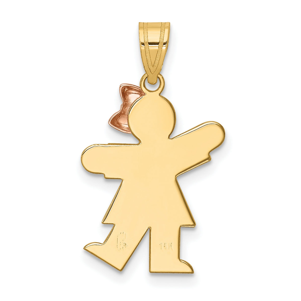 14k Two-Tone Gold Girl Pendant with Rose Gold Bow, Symbolic Family Charm