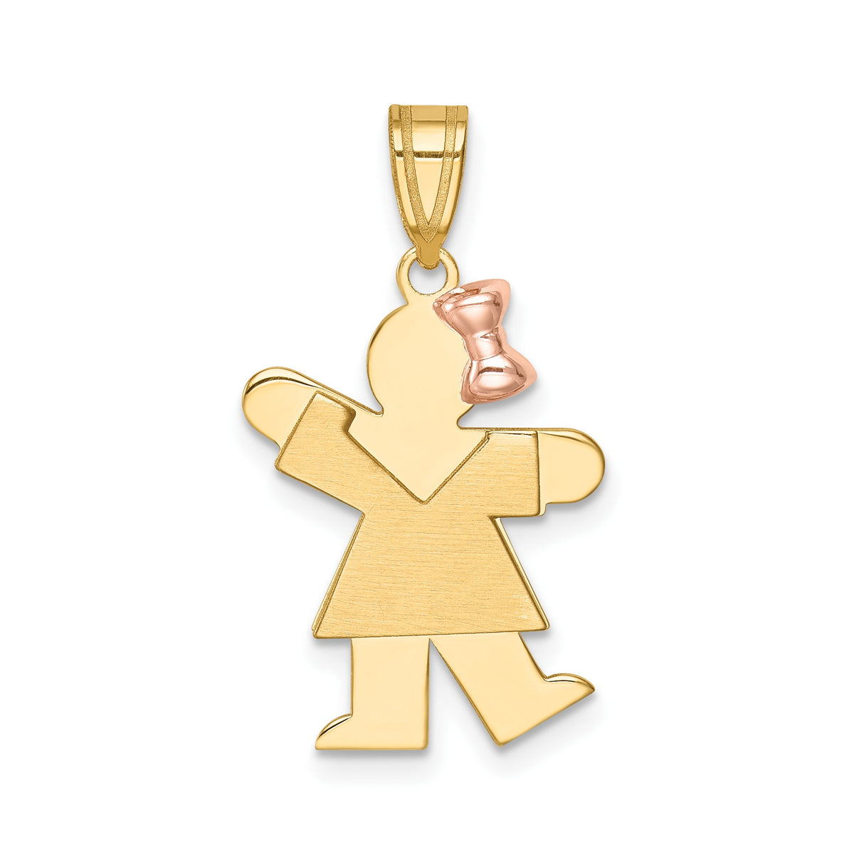 14k Two-Tone Gold Girl Pendant with Rose Gold Bow, Symbolic Family Charm
