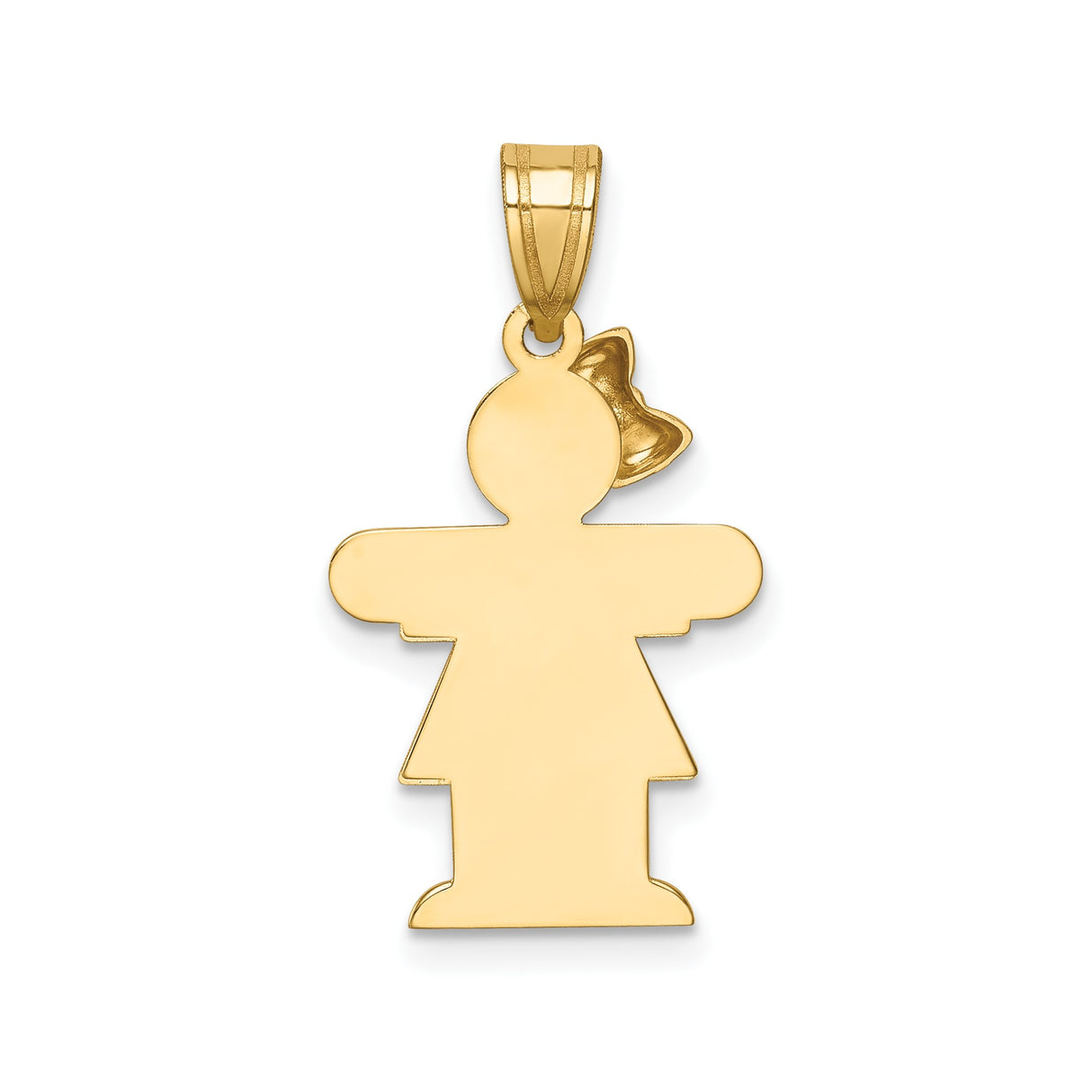 14k Yellow Gold Girl Shaped Pendant with Bow and Dress, Daughter Charm Jewelry