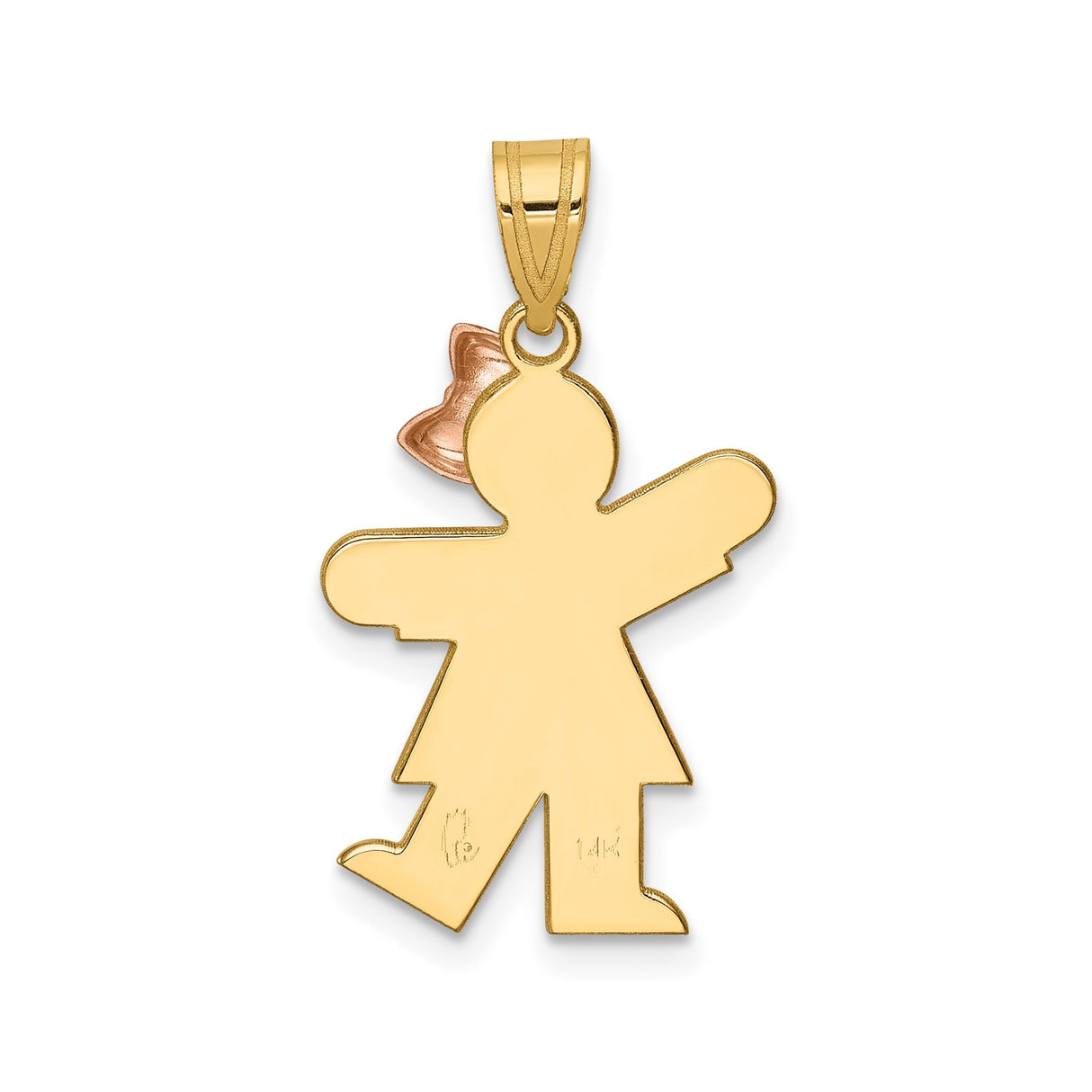 14k Two-Tone Gold Girl Pendant with Rose Gold Dress and Bow Accent, Family Charm
