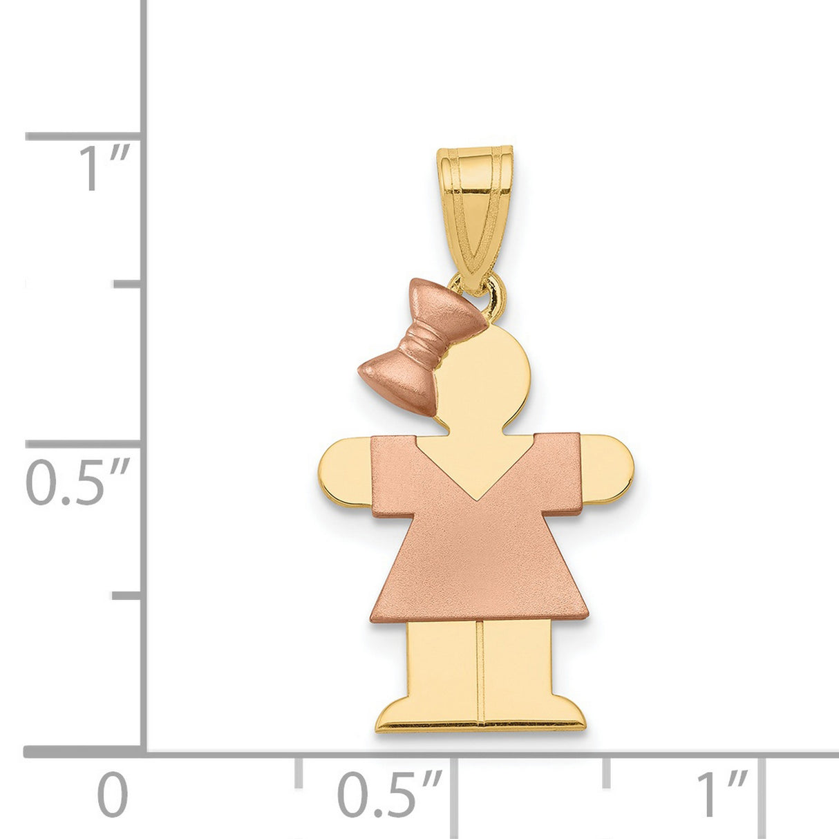 Small Girl w Bow on Left Engravable Charm Pendant in Real 14k Multi-Tone Gold