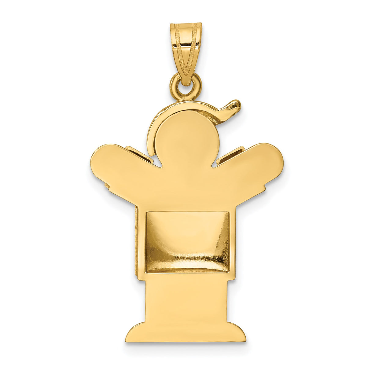 14k Yellow Gold Boy Pendant with Baseball Cap and Raised Arms, Minimalist Family Charm