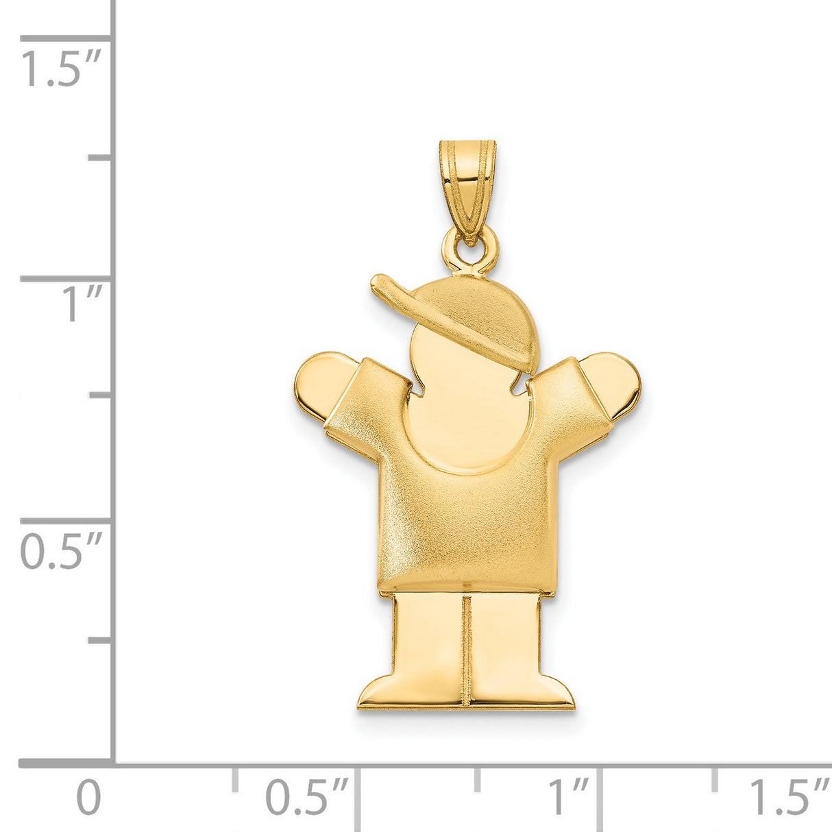 14k Yellow Gold Boy Pendant with Baseball Cap and Raised Arms, Minimalist Family Charm