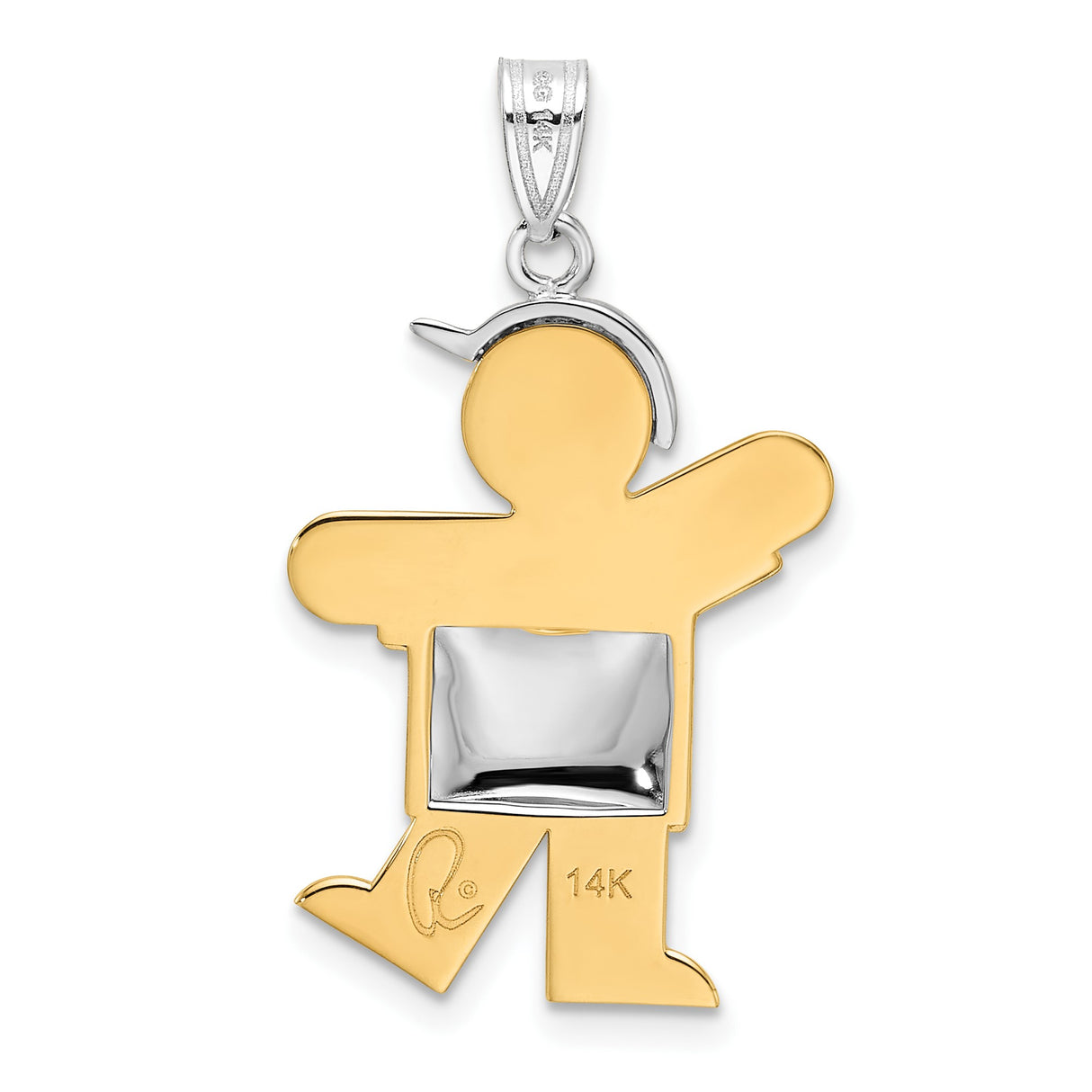 14k Two-Tone Gold Boy Pendant with Cap and T-Shirt, Engravable Charm for Moms