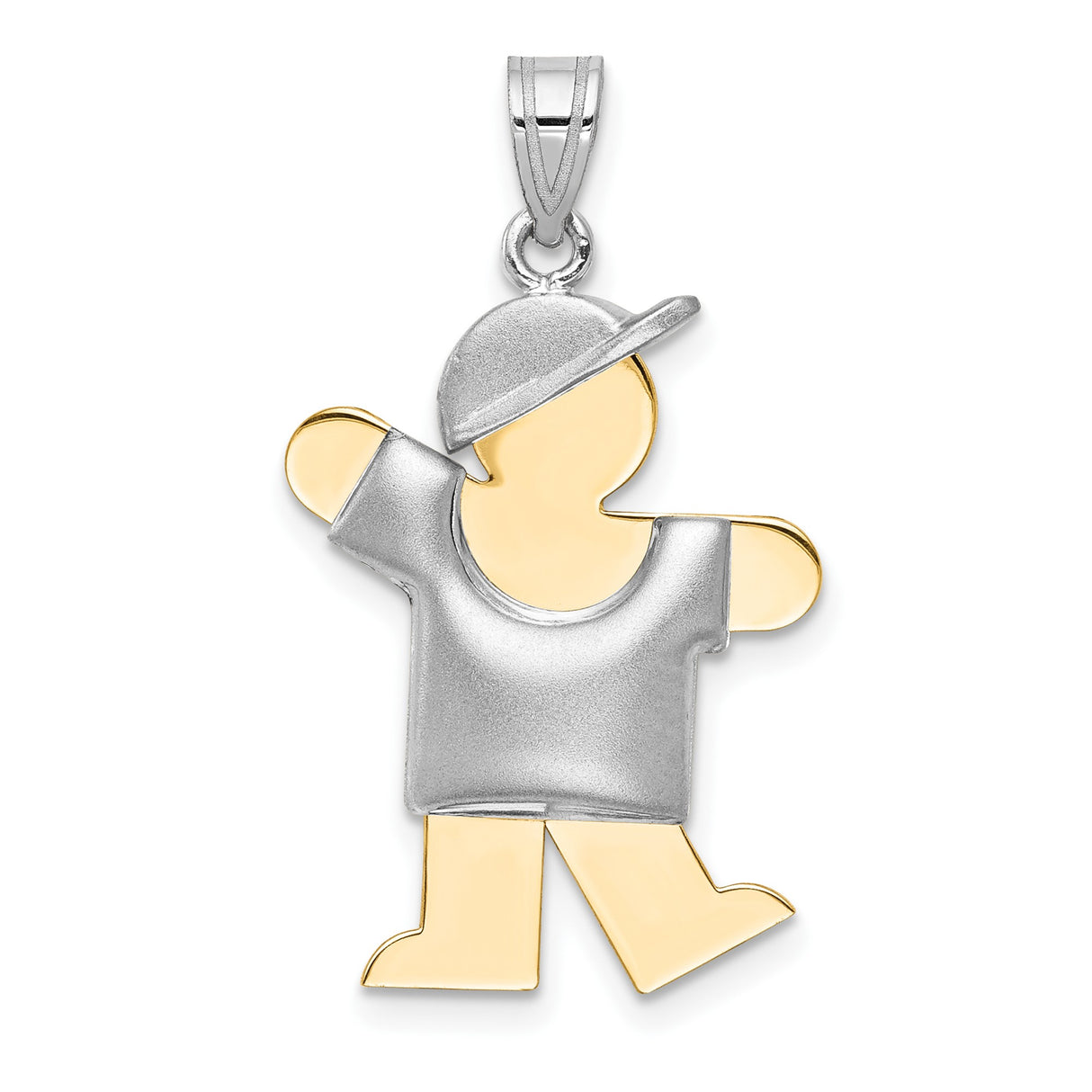14k Two-Tone Gold Boy Pendant with Cap and T-Shirt, Engravable Charm for Moms