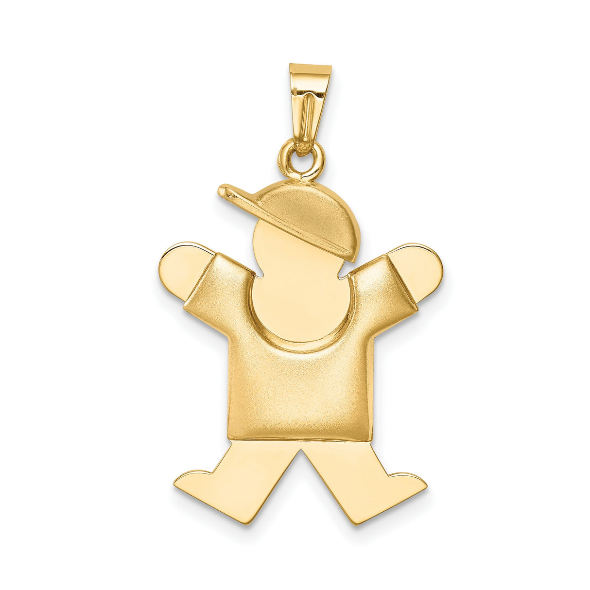 Puffed Boy w Hat on Right Engravable Charm Pendant in Real 14k Yellow Gold