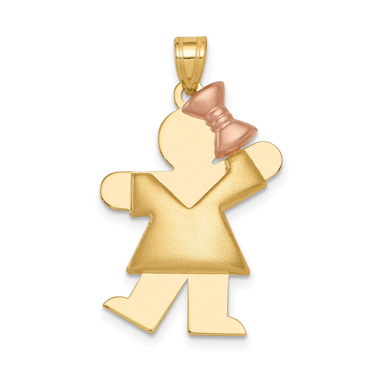14k Two-Tone Gold Girl Pendant with Rose Gold Bow, Stylized Family Charm Design