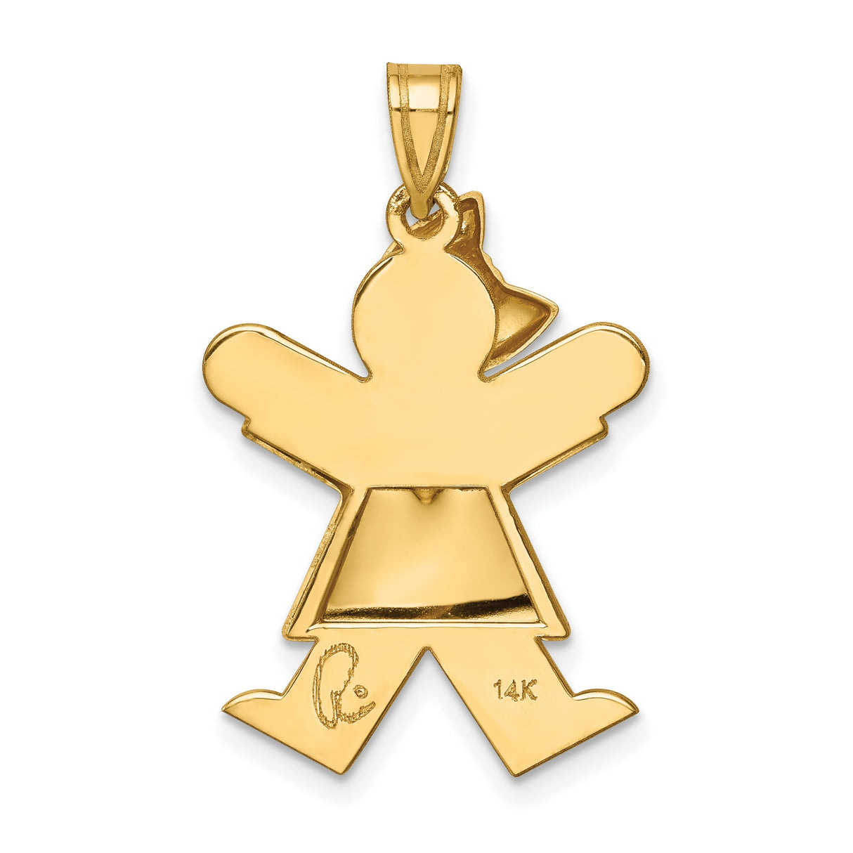 14k Yellow Gold Girl Figure Pendant with Bow, Polished Family Charm for Women or Girls