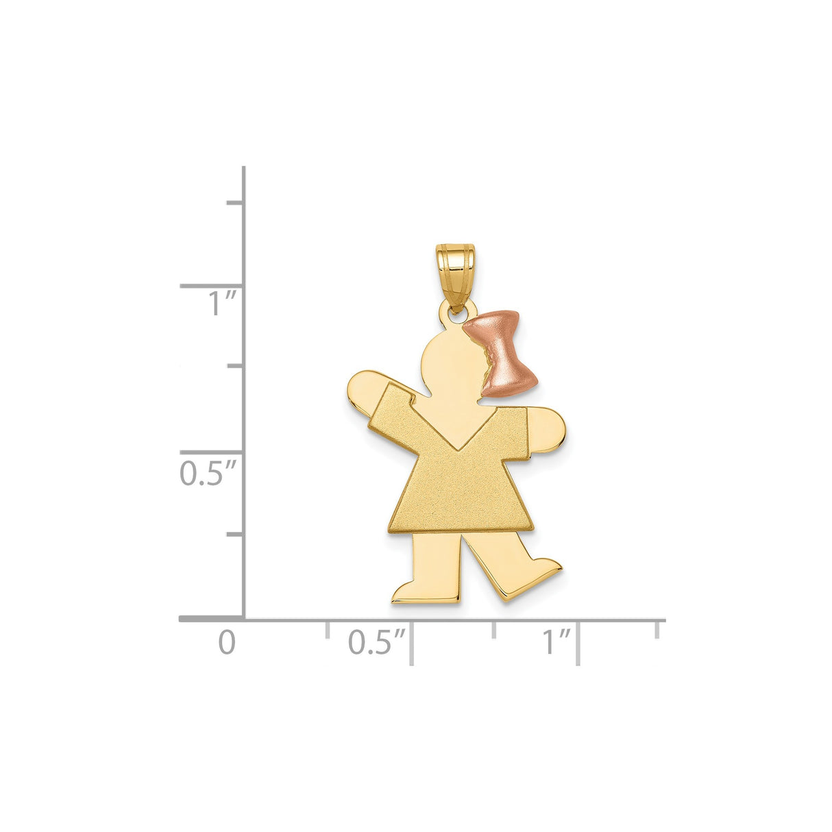 14k Two-Tone Gold Girl Pendant with Rose Gold Bow, Sentimental Family Charm