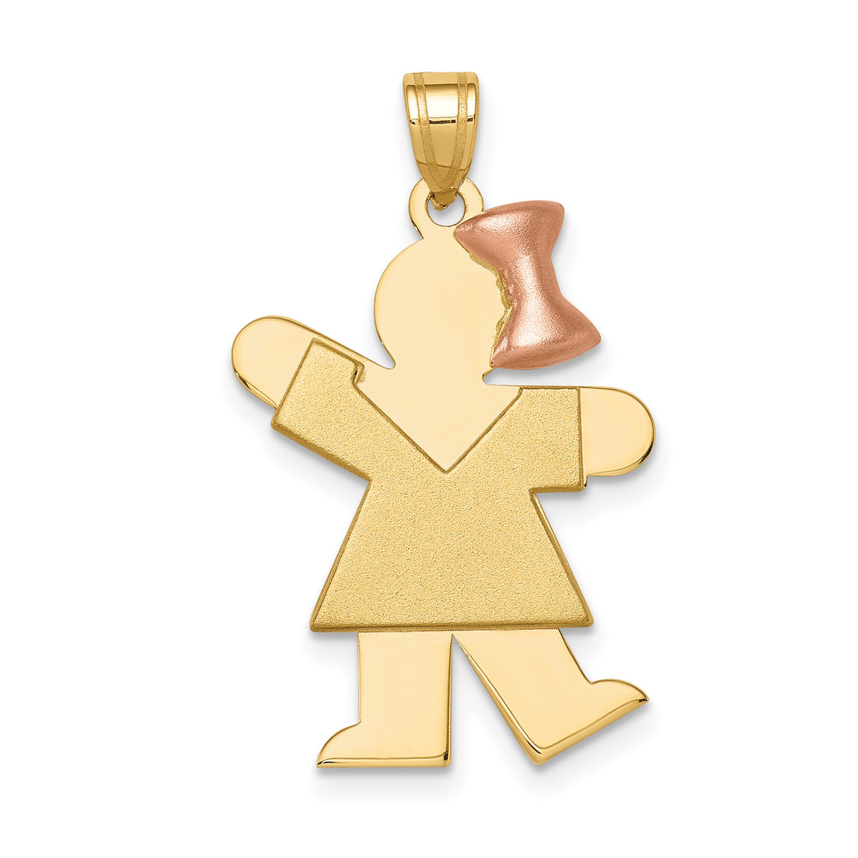 14k Two-Tone Gold Girl Pendant with Rose Gold Bow, Sentimental Family Charm