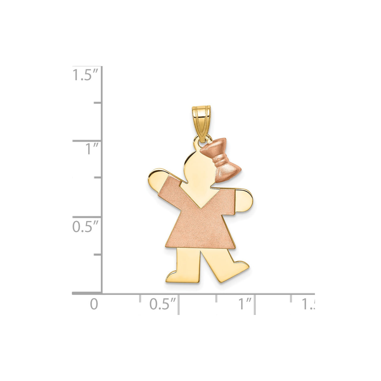 14k Two-Tone Gold Girl Pendant with Dress and Bow Detail, Engravable Family Charm