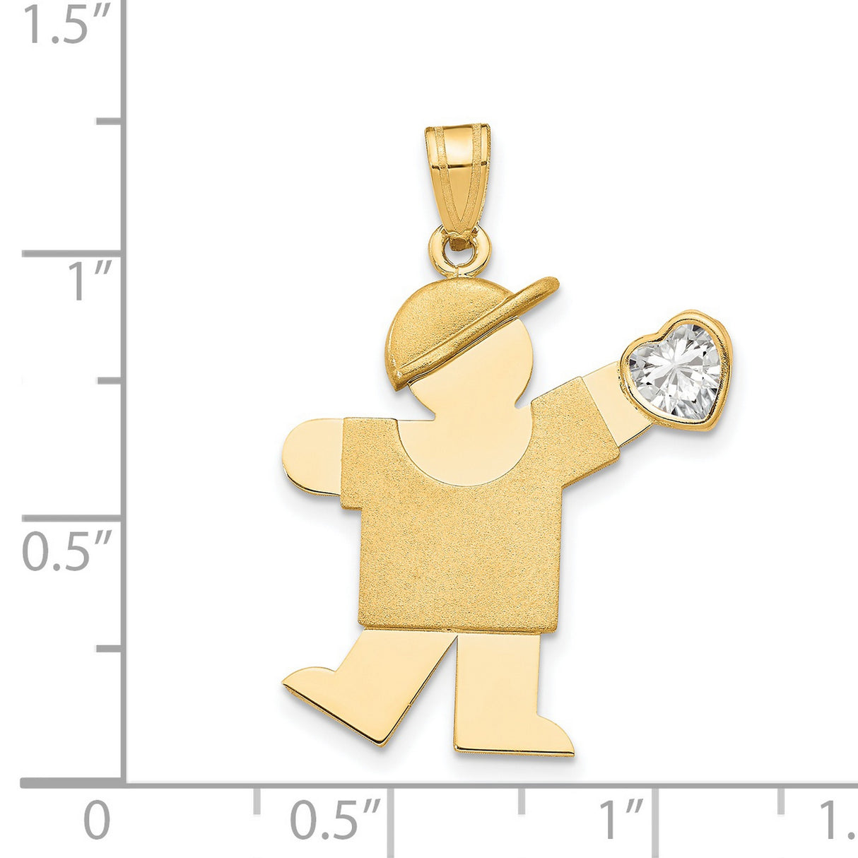 14k Yellow Gold Pendant with Boy Holding Heart-Shaped Cubic Zirconia, April Birthstone Theme