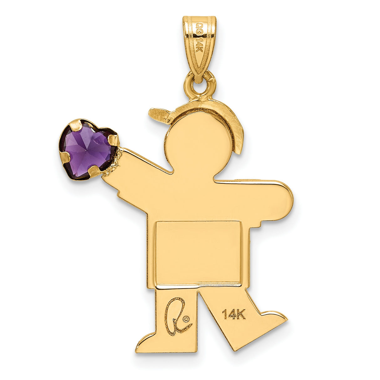 14k Yellow Gold Boy Pendant with Heart Shaped Synthetic Birthstone, Cartoon Cap Design