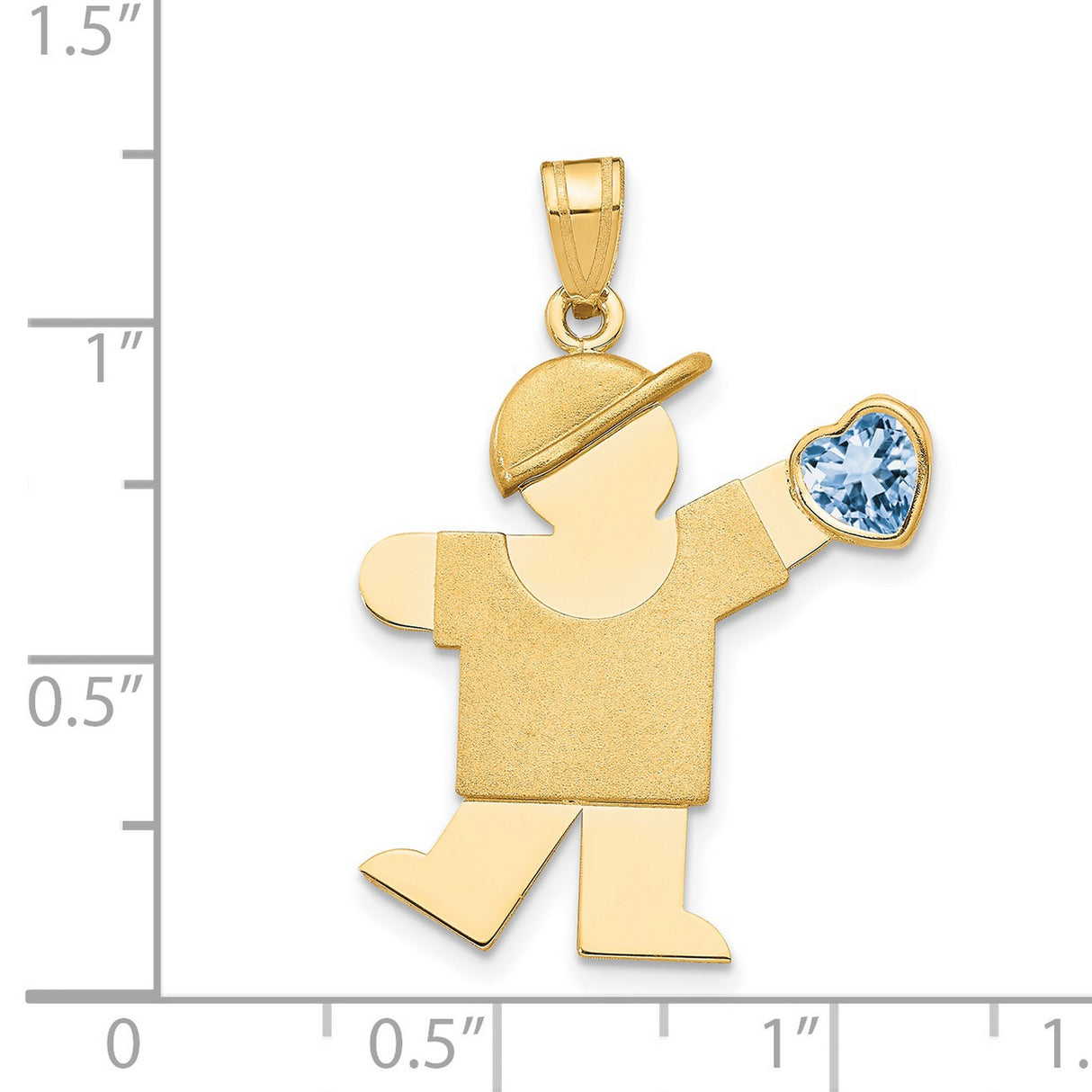 14k Yellow Gold Boy Holding Heart Pendant with Synthetic Birthstone, Mother Son Charm