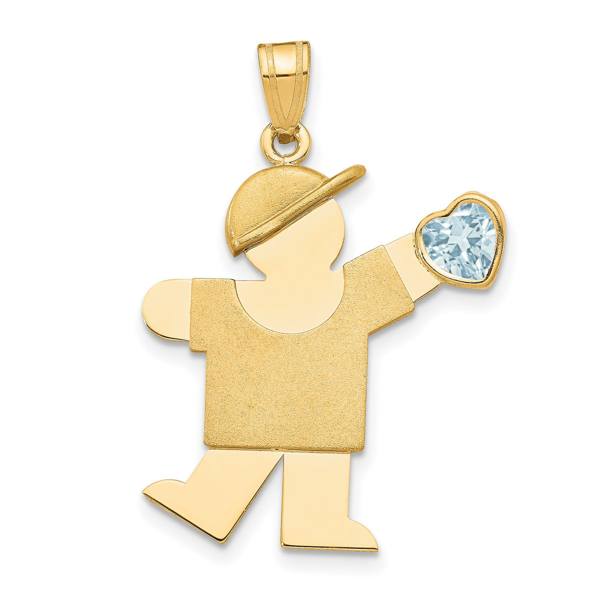 14k Yellow Gold Boy Holding Heart Pendant with Synthetic Birthstone, Mother Son Charm
