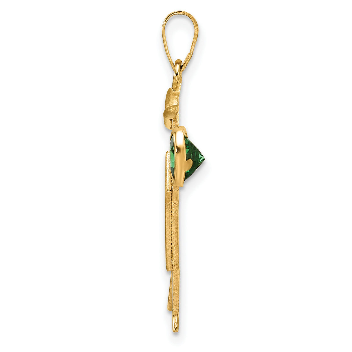 14k Yellow Gold Boy Pendant with Synthetic Emerald Heart, Mother and Family Charm