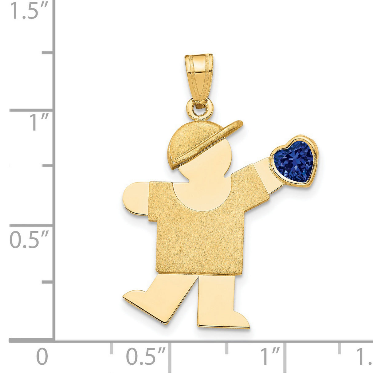 14k Yellow Gold Boy Pendant with Baseball Cap and Blue Heart Cubic Zirconia, Family Charm Jewelry