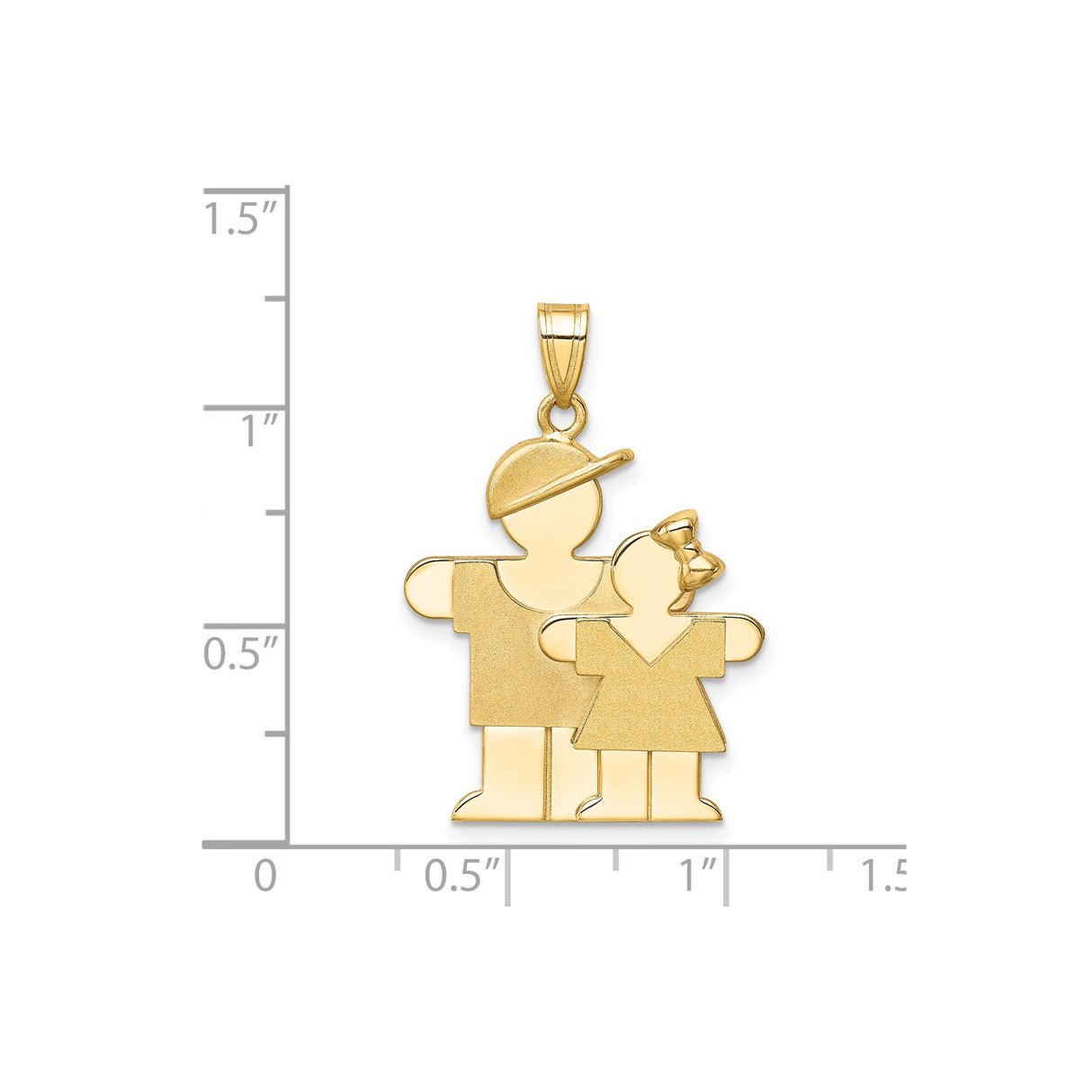 14k Yellow Gold Pendant with Stylized Boy and Girl Figures, Family Charm Theme