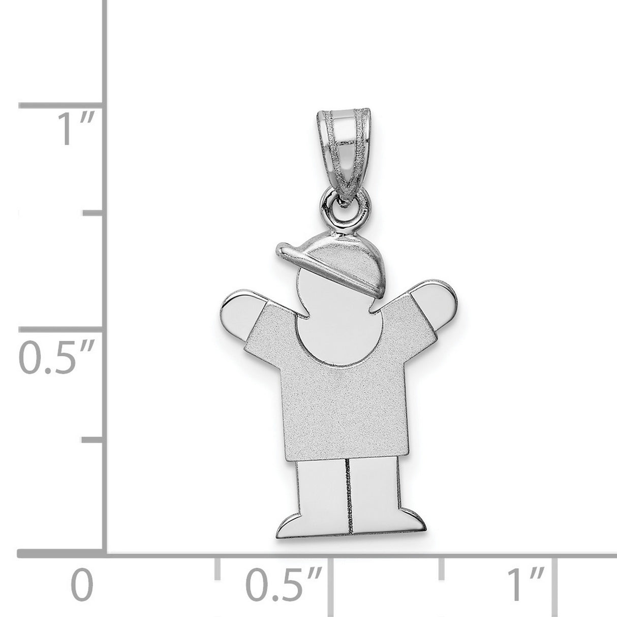 Small Boy w Hat on Right Engravable Charm Pendant in Real 14k White Gold