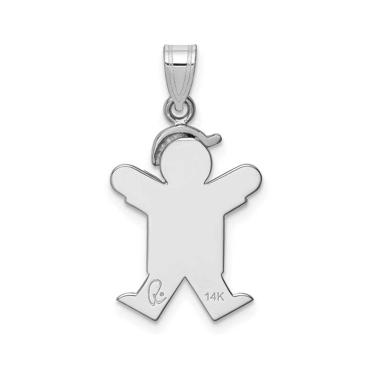 14k White Gold Boy Charm Pendant with Hat, Stylized Figure, Modern Motherhood Symbol