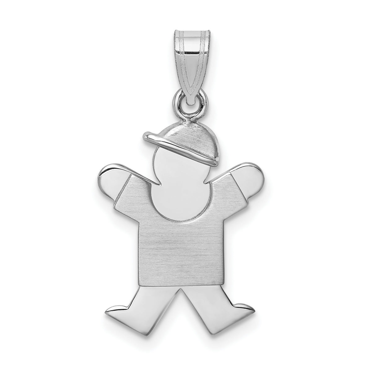 14k White Gold Boy Charm Pendant with Hat, Stylized Figure, Modern Motherhood Symbol