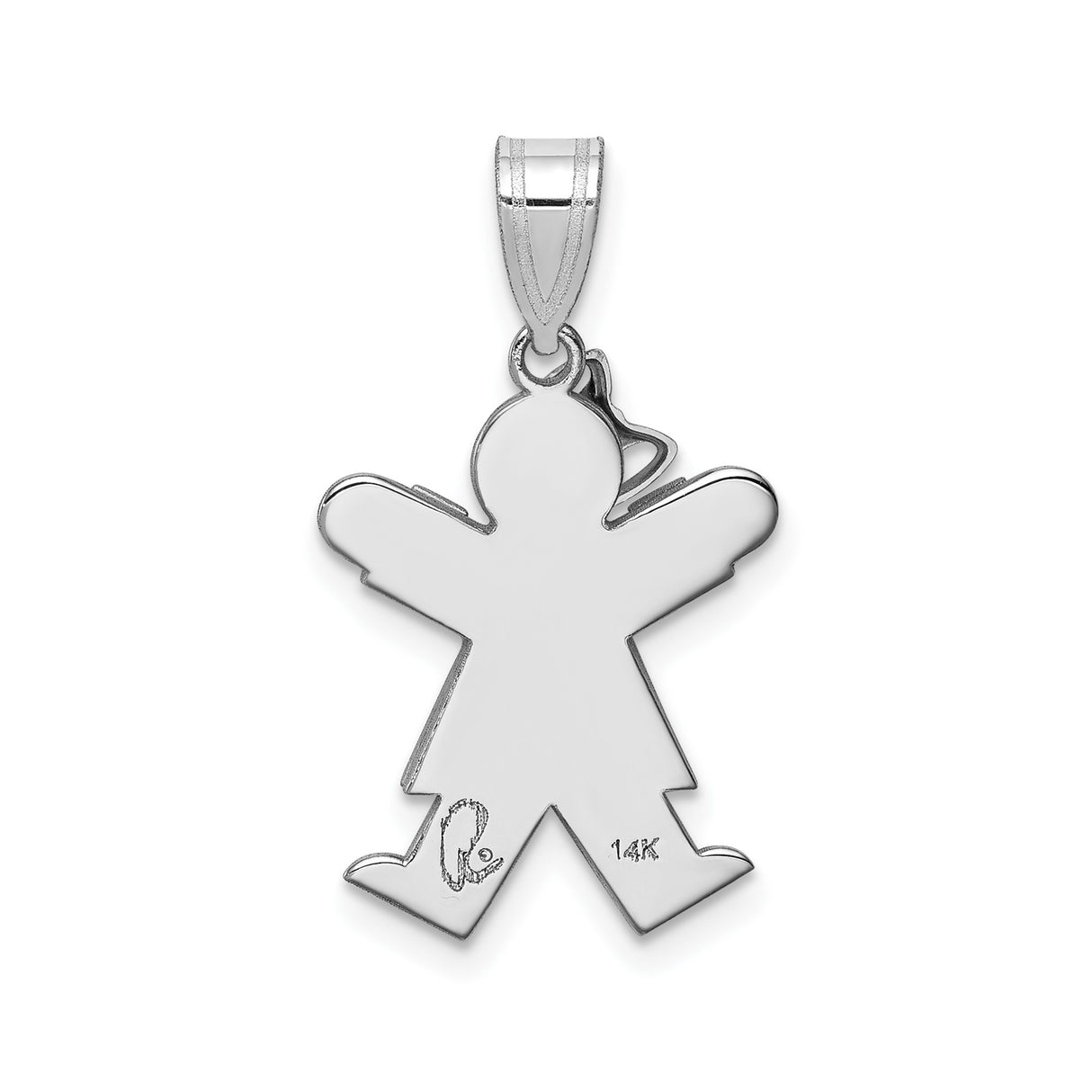 14k White Gold Girl Pendant with Bow Detail, Flat Polished Cutout Charm for Women or Moms