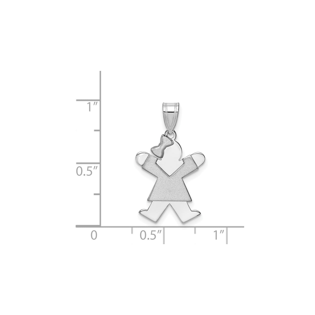 14k White Gold Girl Pendant with Bow Detail, Flat Polished Cutout Charm for Women or Moms