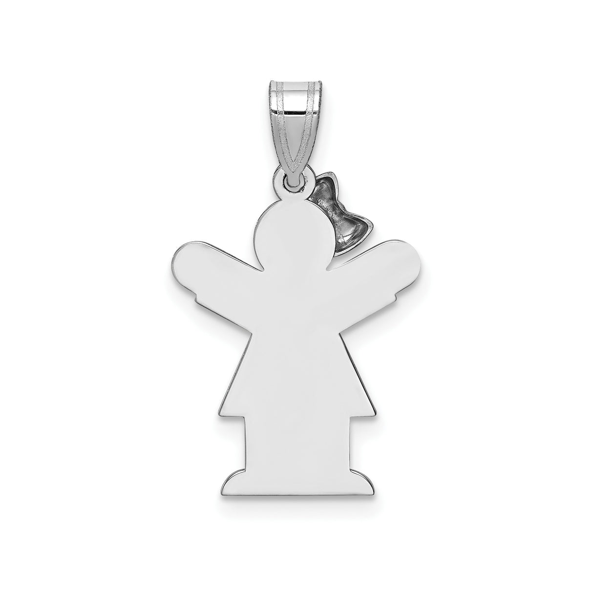 14k White Gold Girl Pendant with Bow, Stylized Figure Charm for Mother or Grandmother