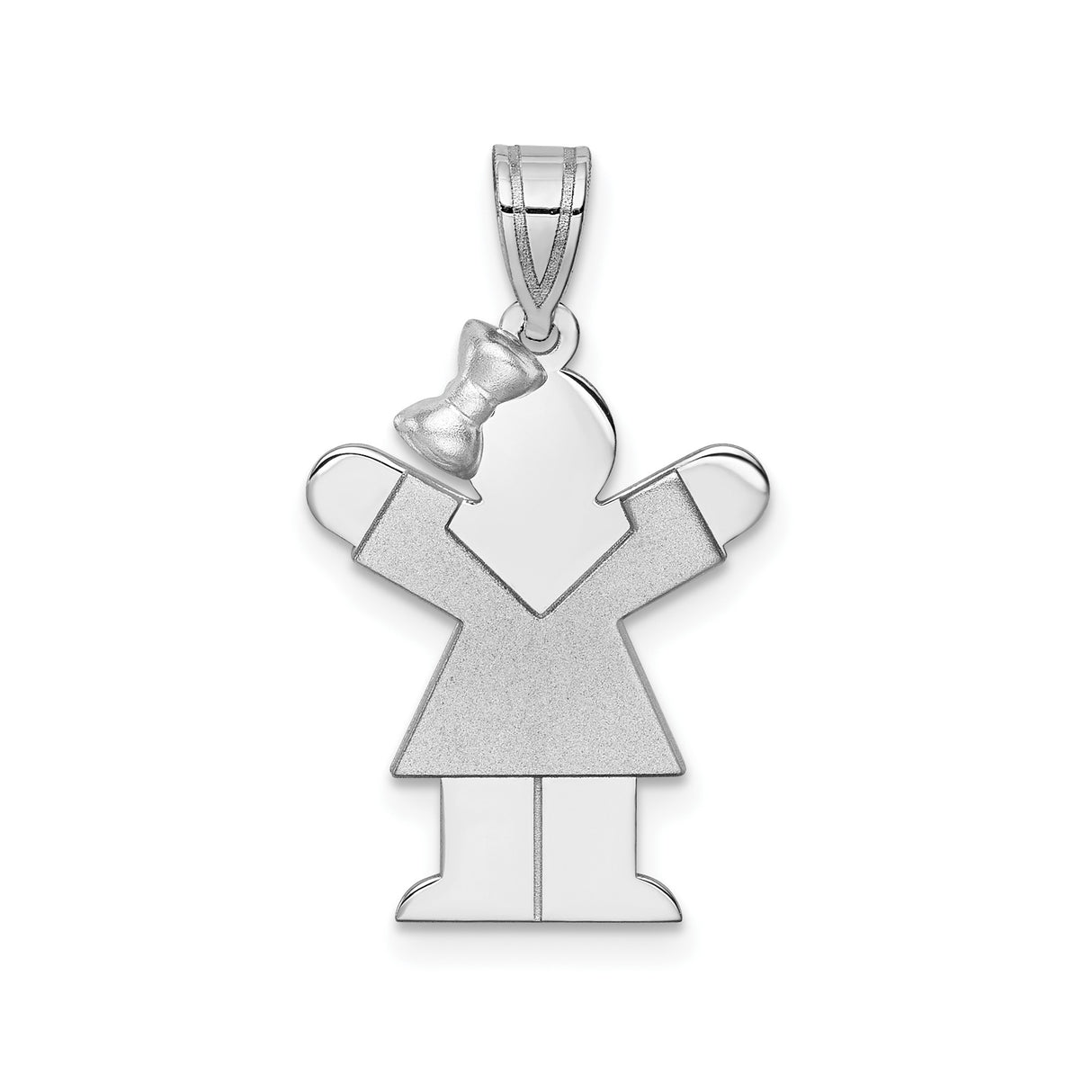 14k White Gold Girl Pendant with Bow, Stylized Figure Charm for Mother or Grandmother