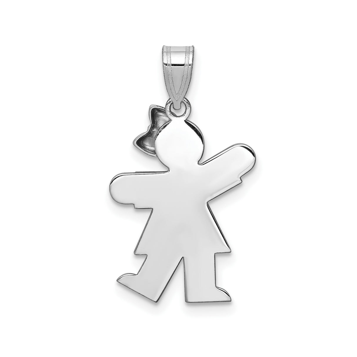 14k White Gold Girl Pendant Charm with Matte Dress and Polished Bow Detail