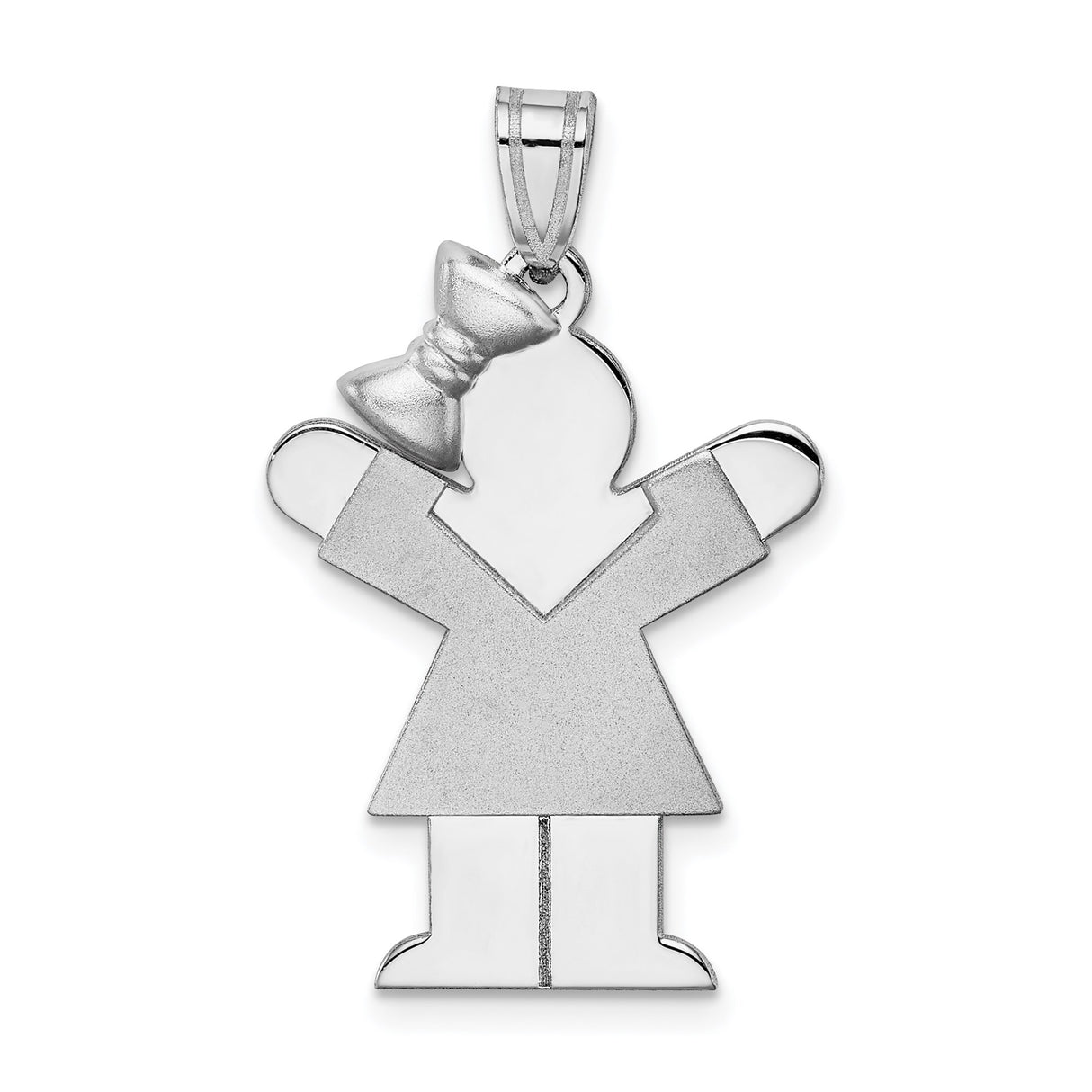 14k White Gold Girl Silhouette Pendant Charm with Bow Detail, Matte and Polished Finish