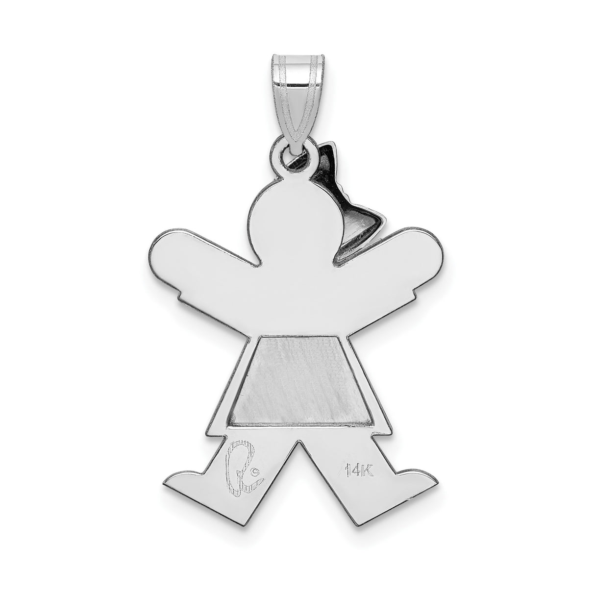 14k White Gold Girl Silhouette Pendant with Bow Detail, Flat Charm Jewelry for Women