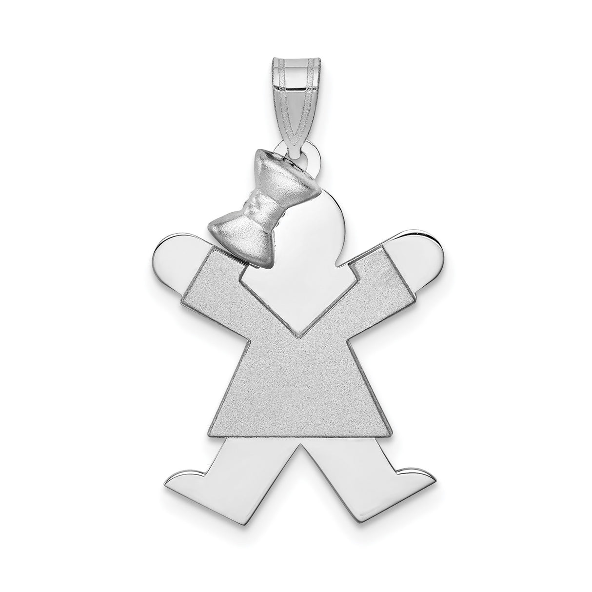 14k White Gold Girl Silhouette Pendant with Bow Detail, Flat Charm Jewelry for Women