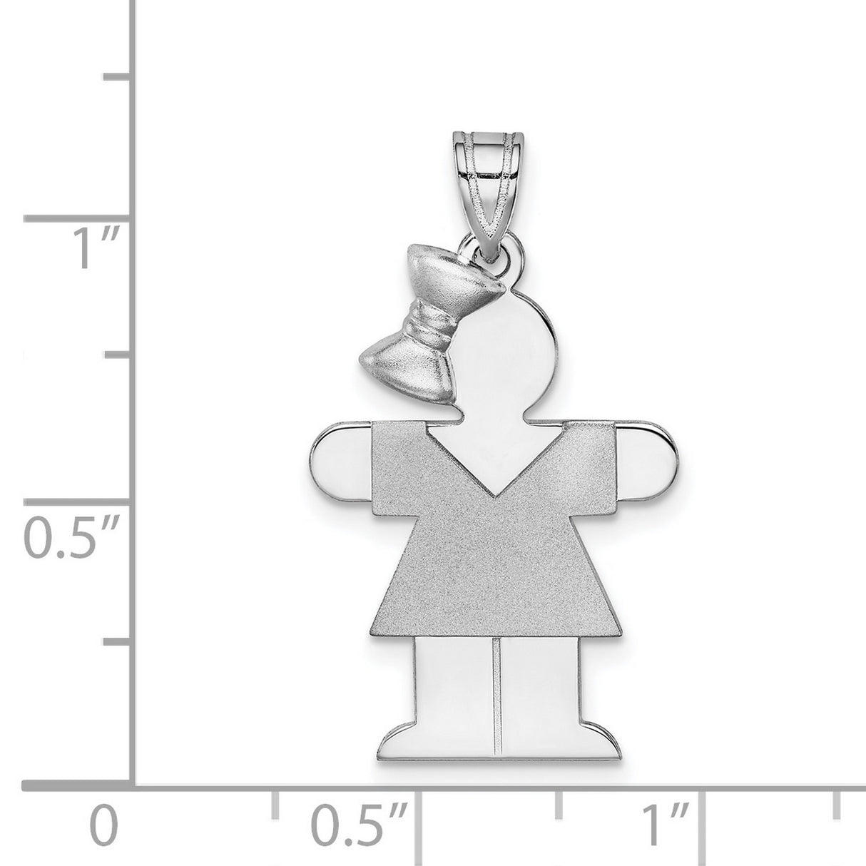 Medium Girl w Bow on Left Engravable Charm Pendant in Real 14k White Gold