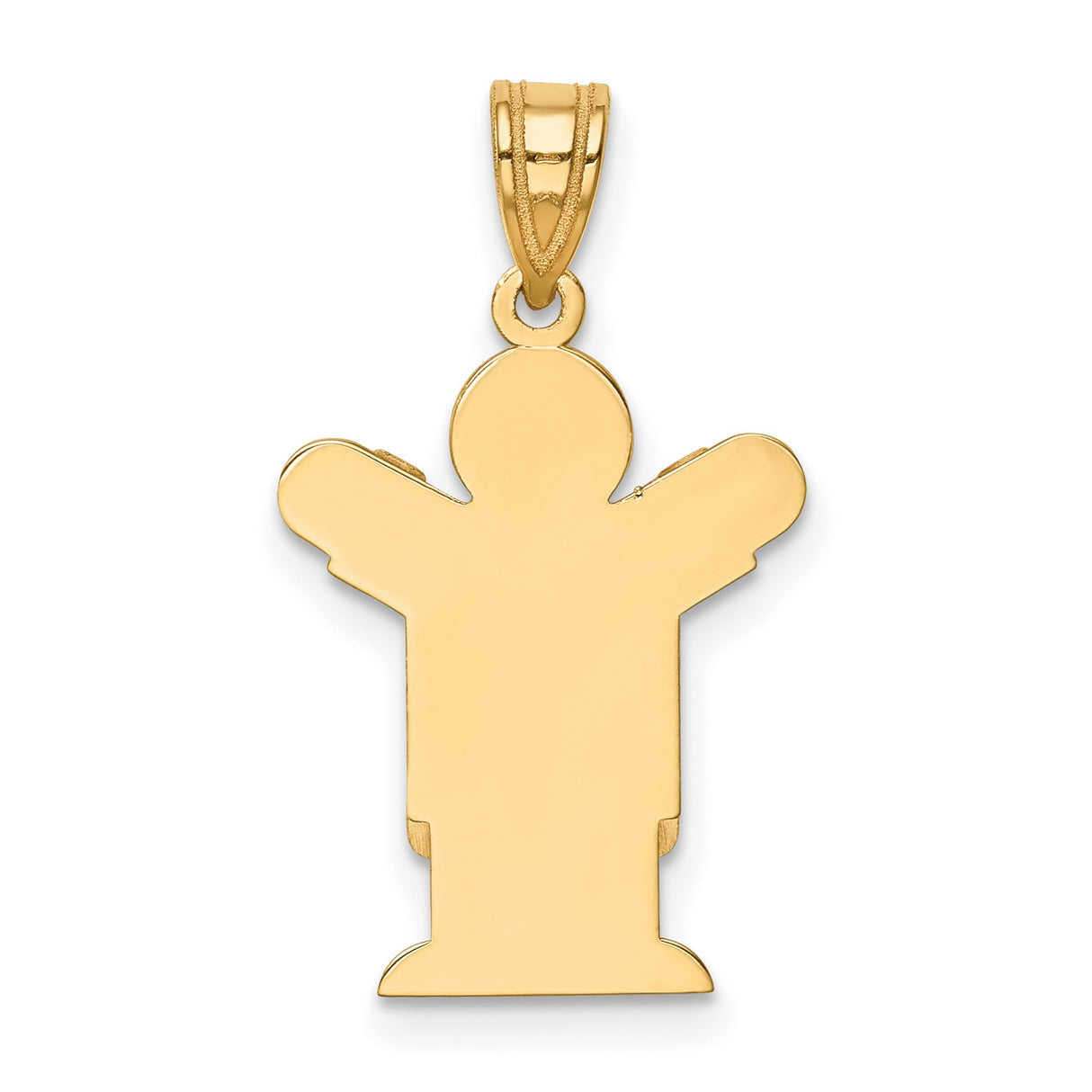 14k Yellow Gold Pendant, Satin Finish Figure with Raised Arms in Overalls, Unisex Family Charm