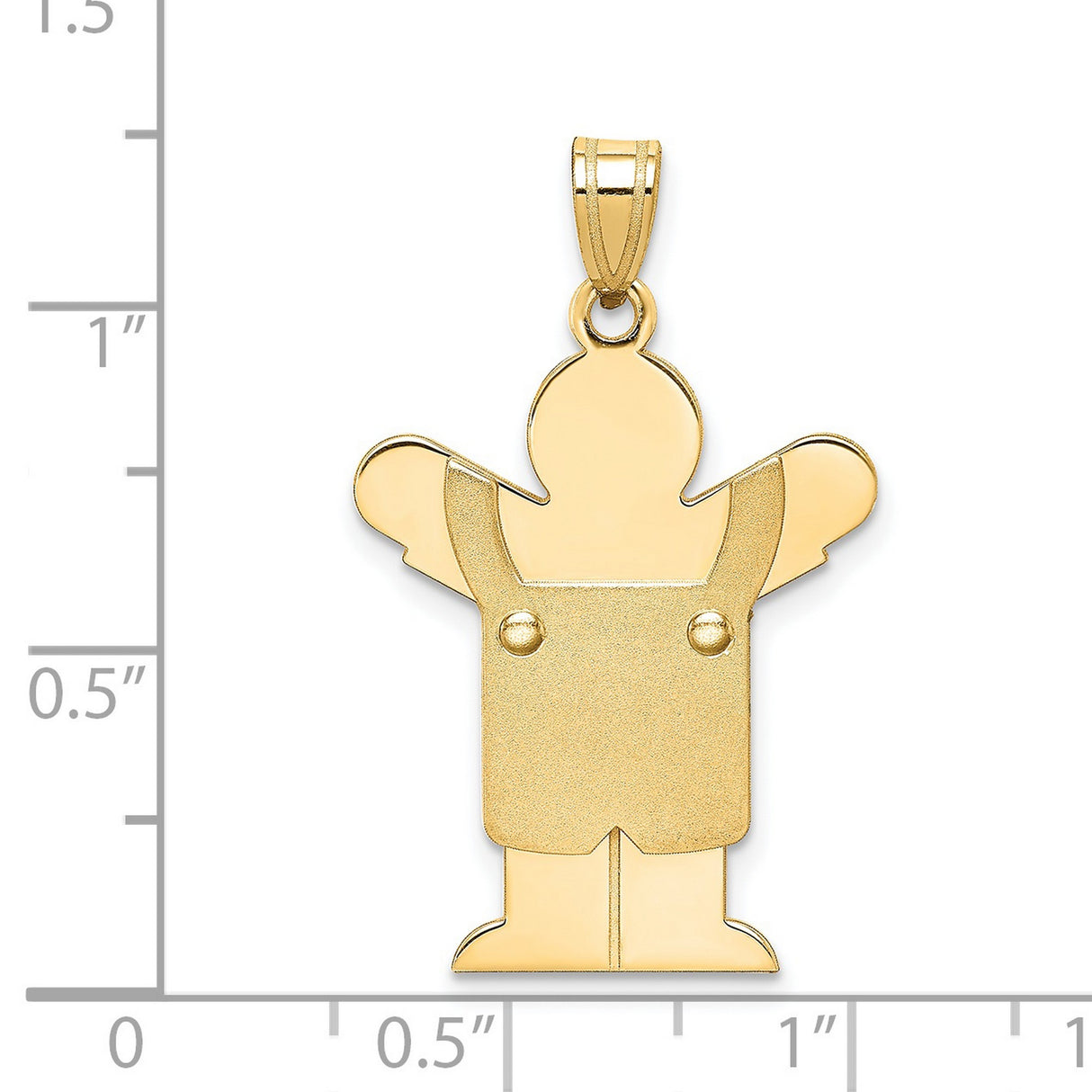 14k Yellow Gold Boy Pendant with Raised Arms in Overalls, Sentimental Family Charm
