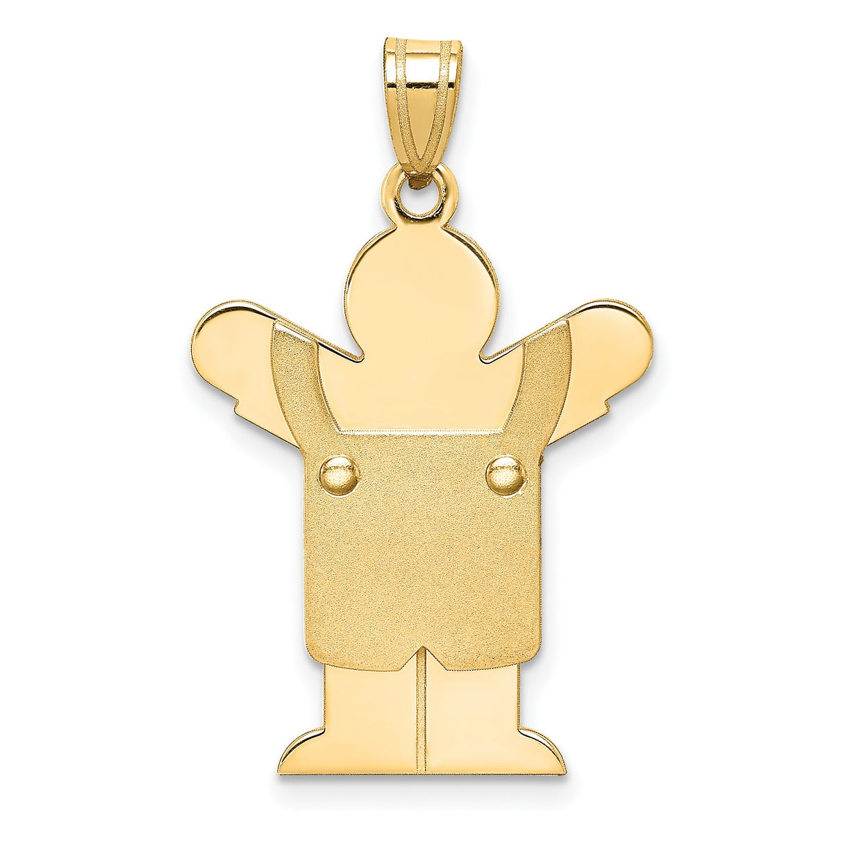 14k Yellow Gold Boy Pendant with Raised Arms in Overalls, Sentimental Family Charm