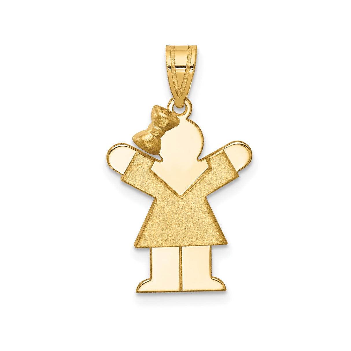 14k Yellow Gold Girl Charm Pendant with Bow, Symbol of Love and Family