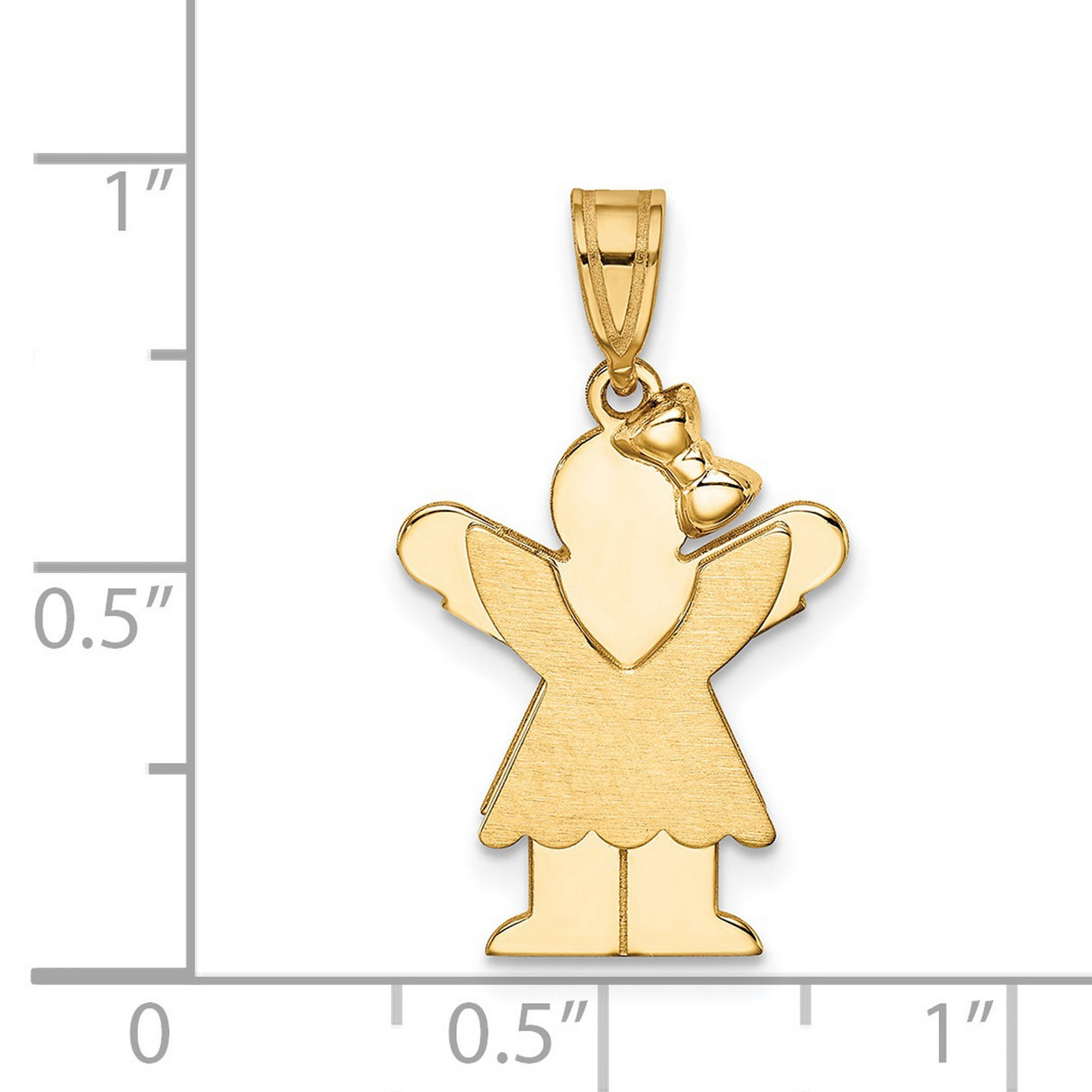 14k Yellow Gold Angel Girl Pendant with Bow and Wings, Spiritual Faith Charm
