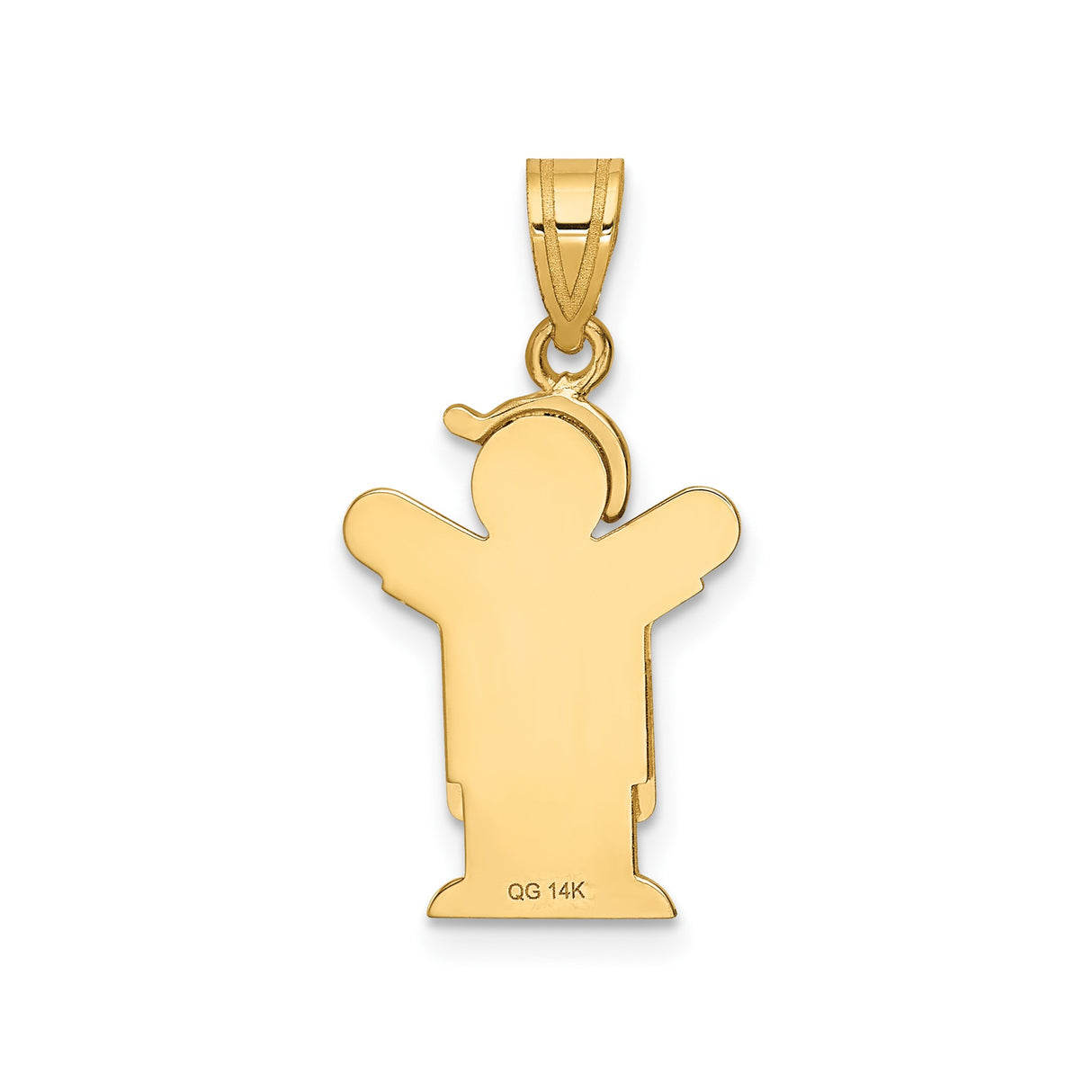 14k Yellow Gold Boy Charm Pendant with Overalls and Baseball Cap, Arms Raised Design