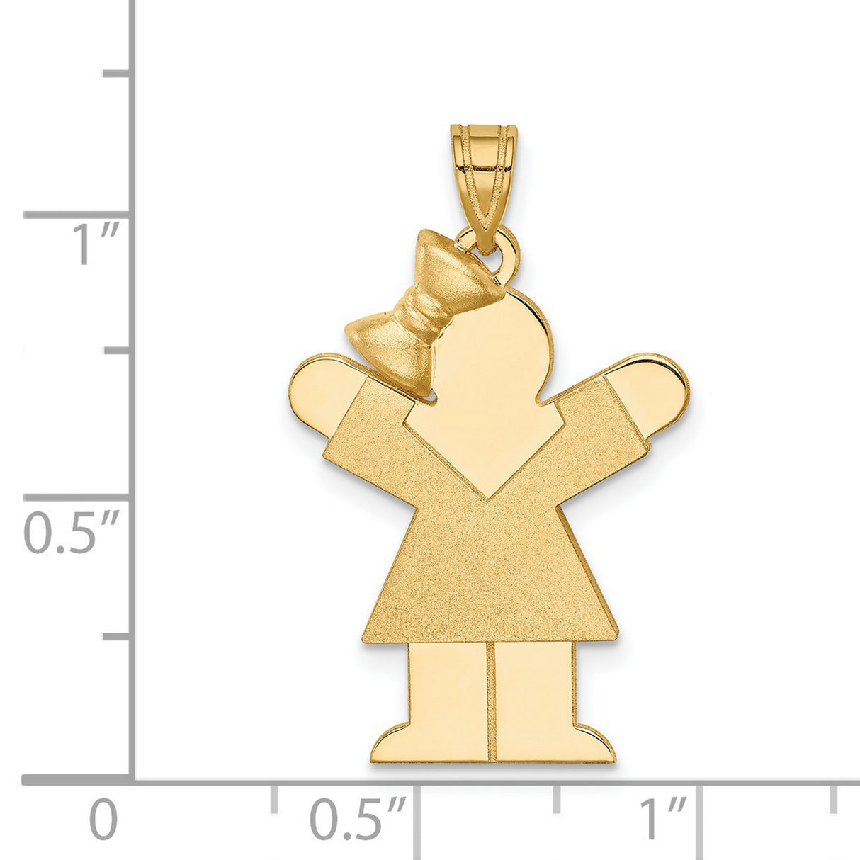 Solid Engravable Girl with Bow on Left Charm Pendant in Real 14k Yellow Gold