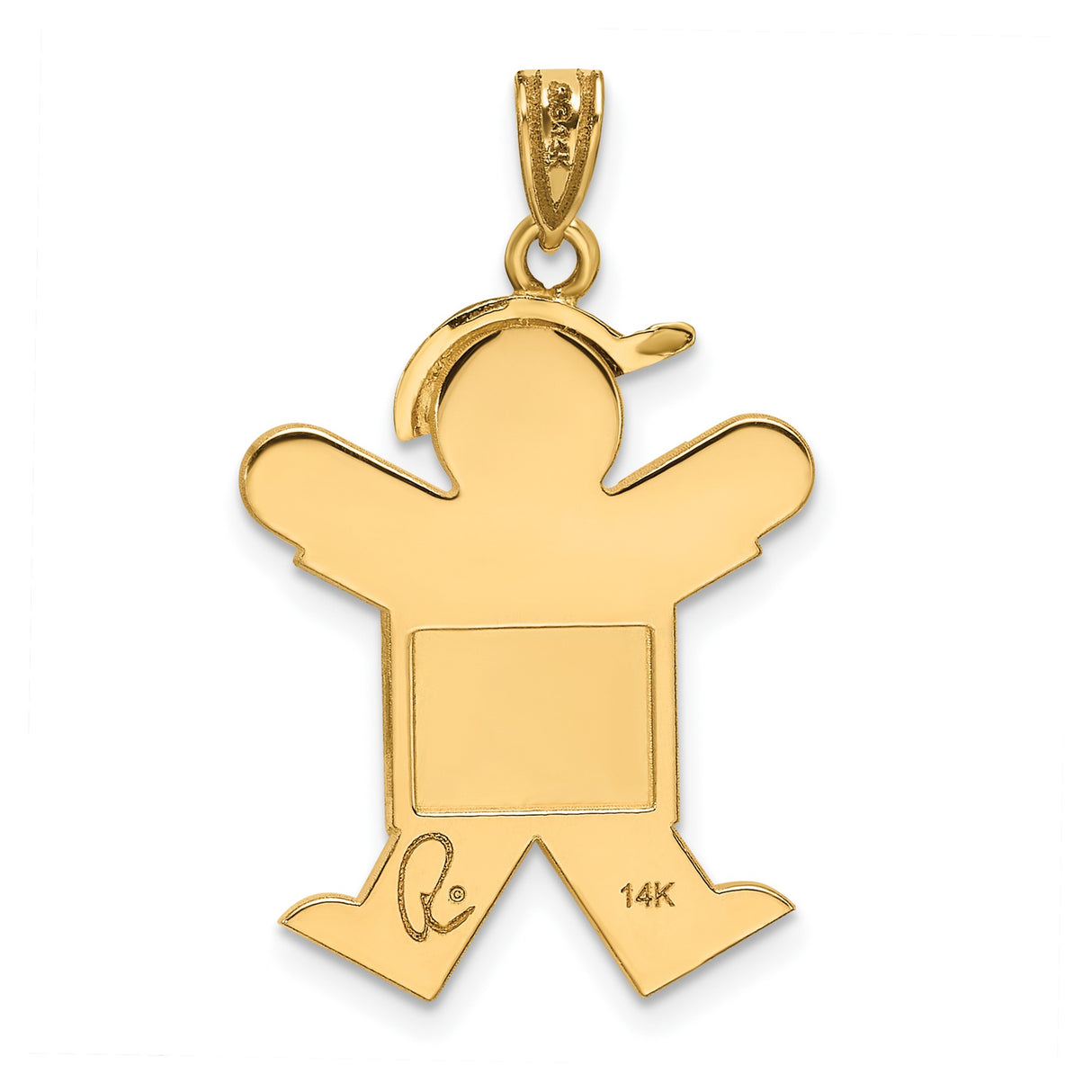 14k Yellow Gold Boy Pendant Charm with Stylized Cap and T-Shirt Figure, Unisex Modern Keepsake
