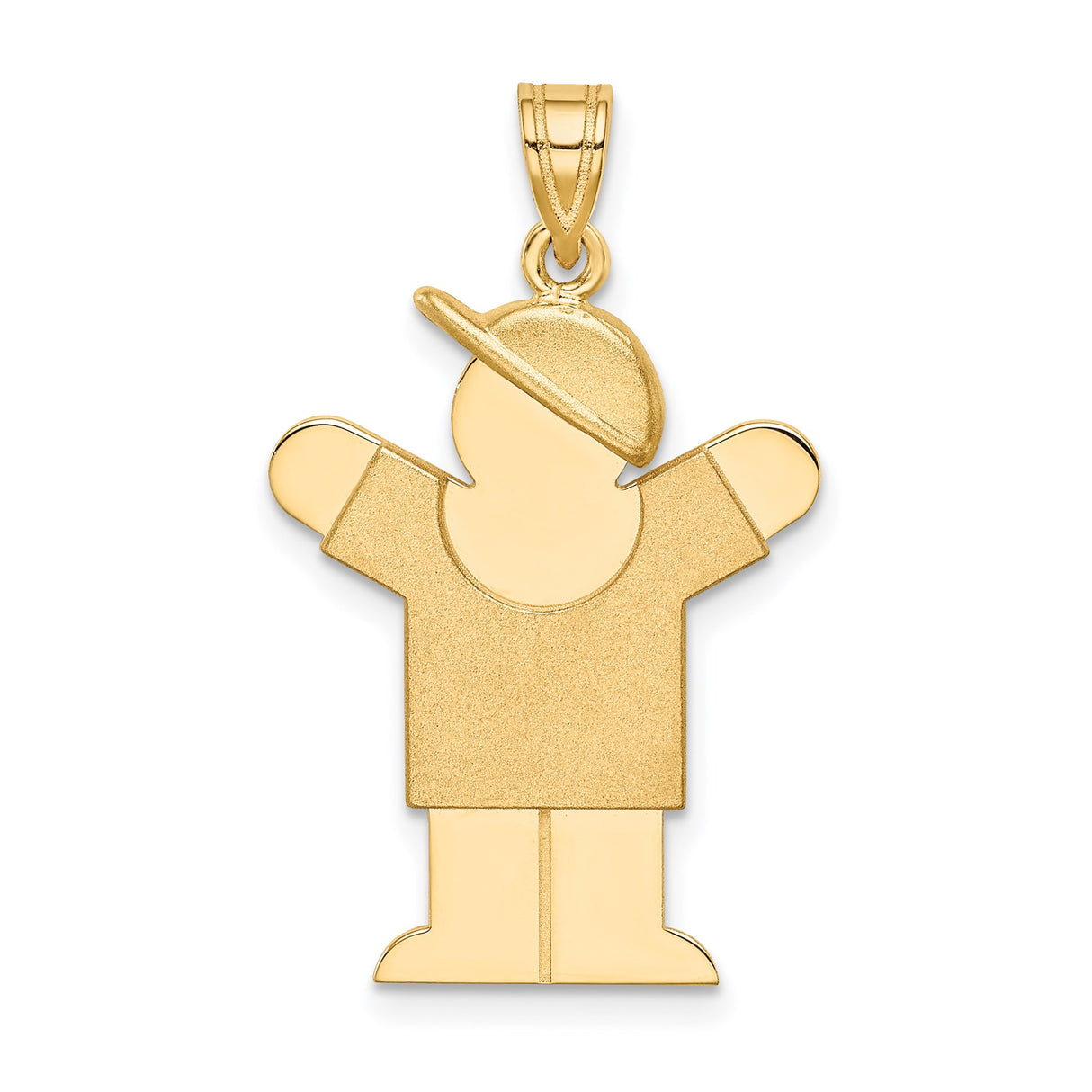 14k Yellow Gold Boy Pendant with Sideways Cap, Stylized Son Figure Charm