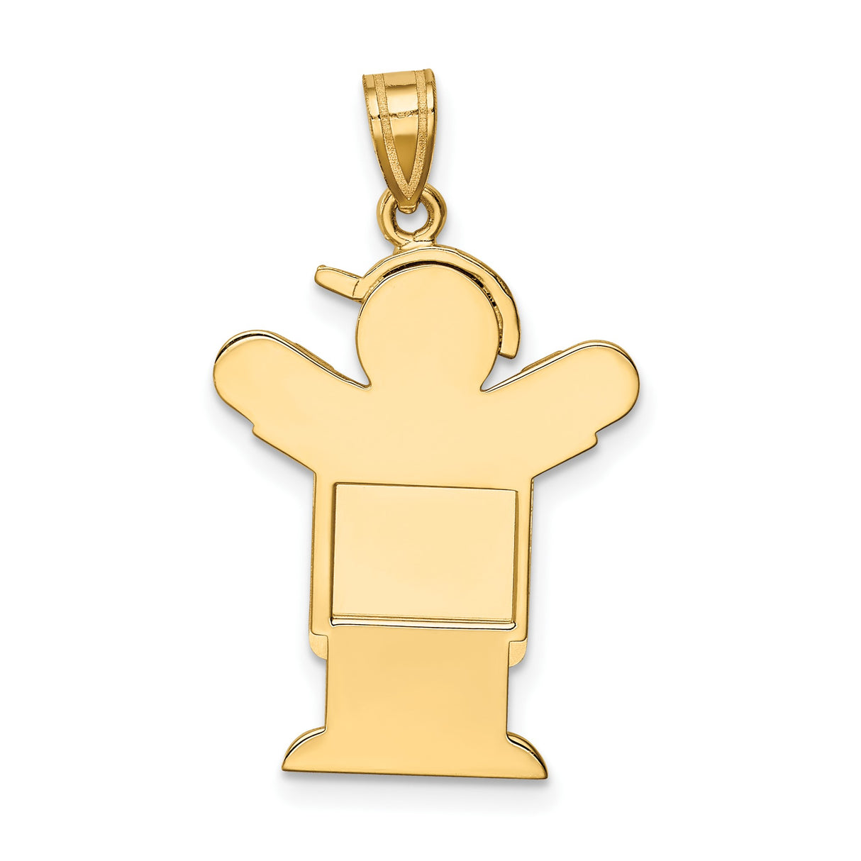 14k Yellow Gold Boy Pendant Charm with Raised Arms in Overalls and Cap