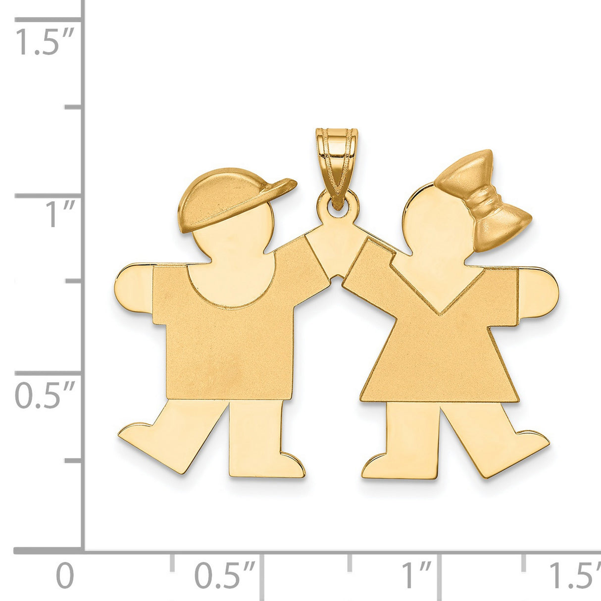 Solid Engravable Boy on Left and Girl on Right Charm Pendant in Real 14k Yellow Gold