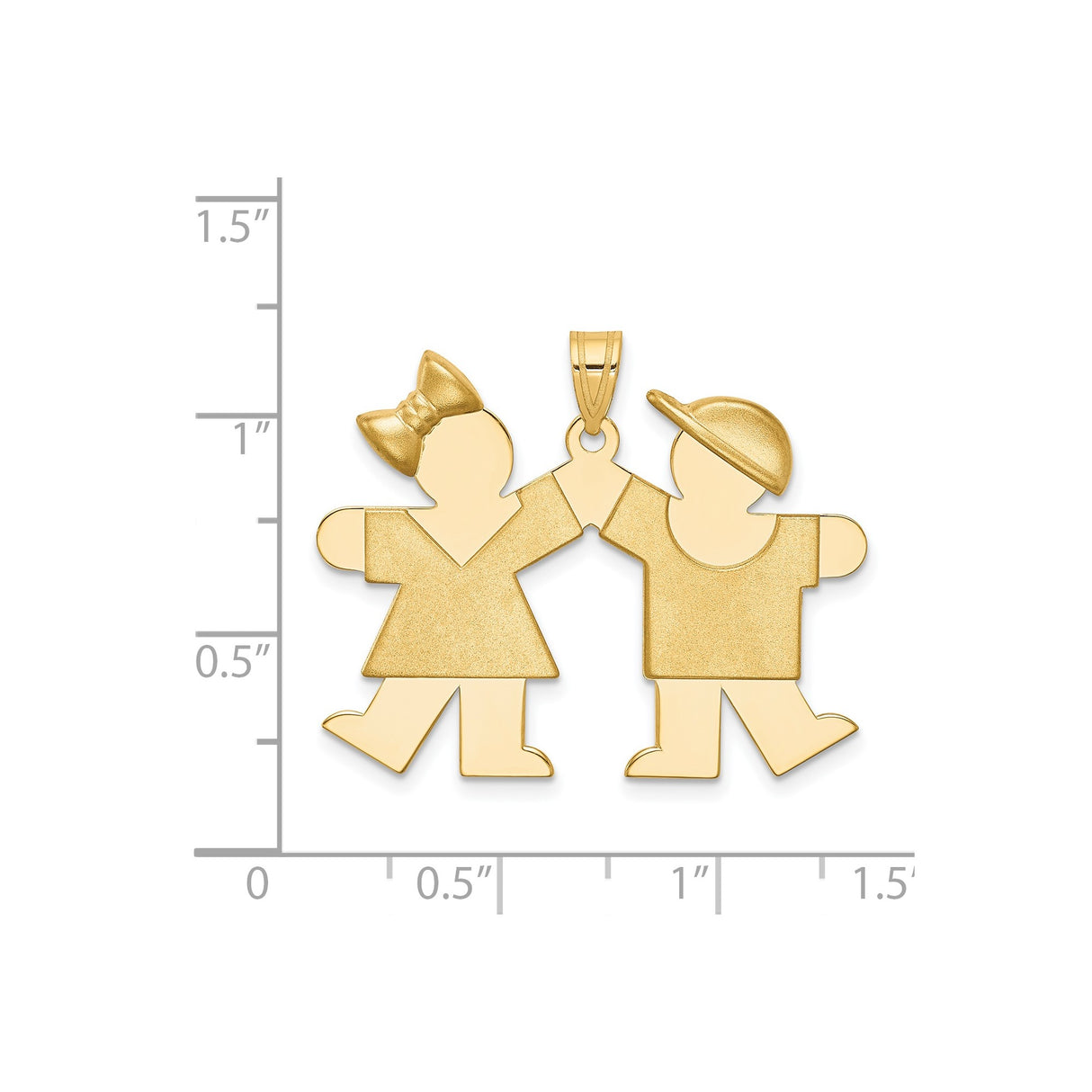 14k Yellow Gold Pendant Featuring Boy and Girl Holding Hands, Family Charm Design