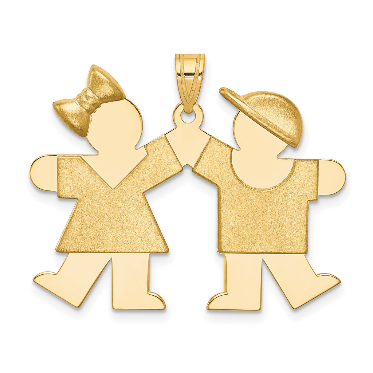 14k Yellow Gold Pendant Featuring Boy and Girl Holding Hands, Family Charm Design