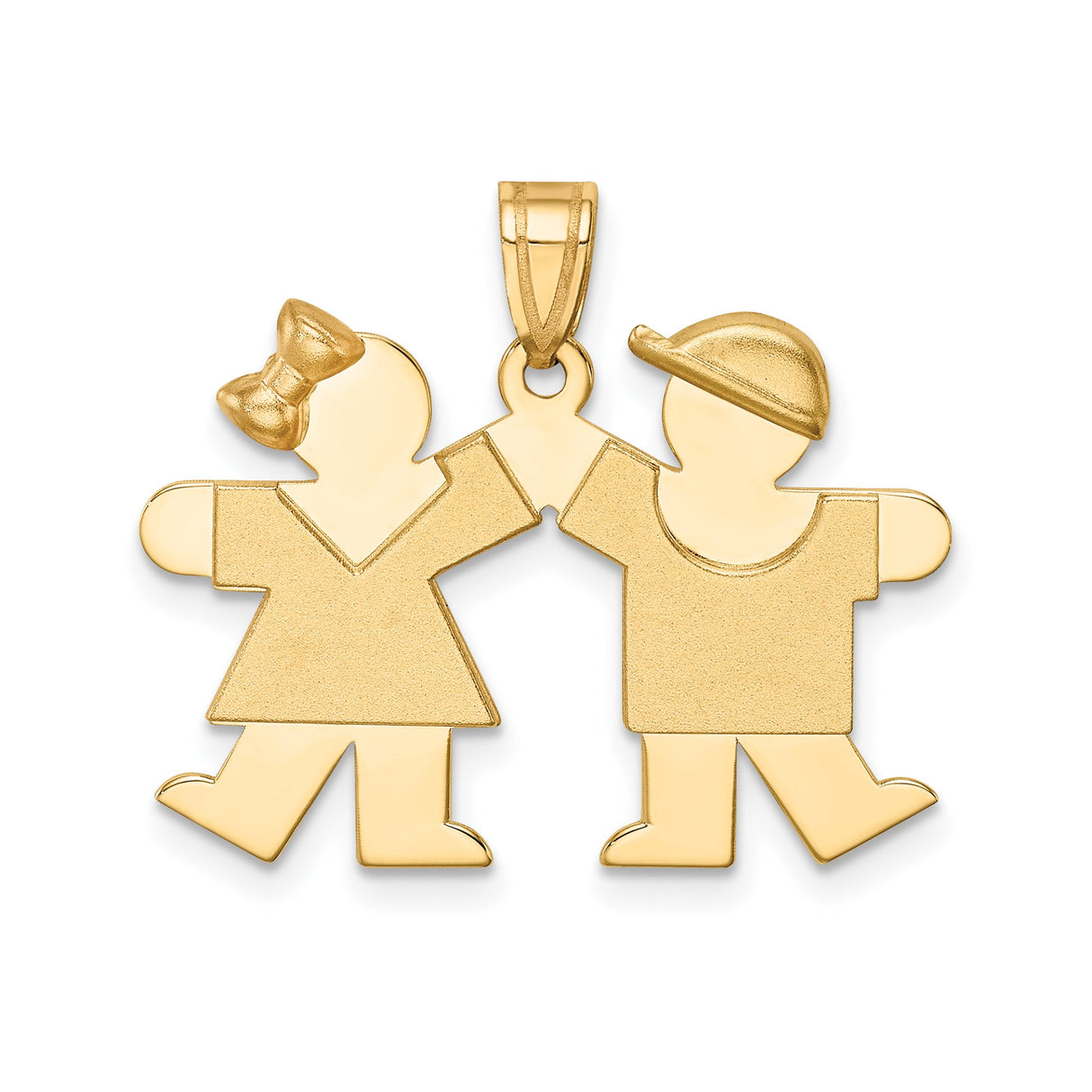 14k Yellow Gold Pendant Featuring Boy and Girl Holding Hands, Family Charm for Women