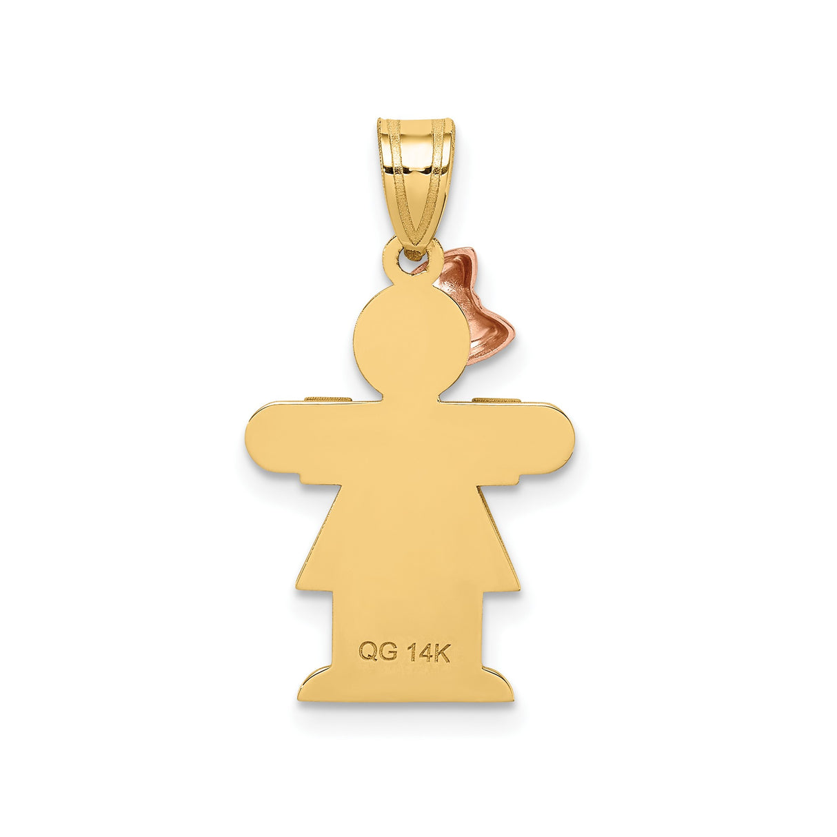 14k Two-Tone Gold Girl Silhouette Pendant with Rose Bow Accent Charm